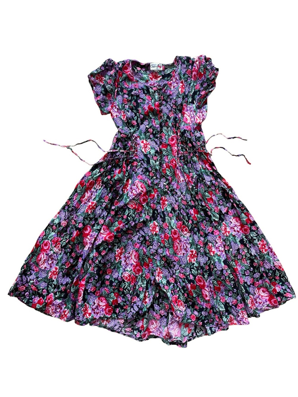 1990's Vintage Floral Tie Corset Front Prarie Style Dress